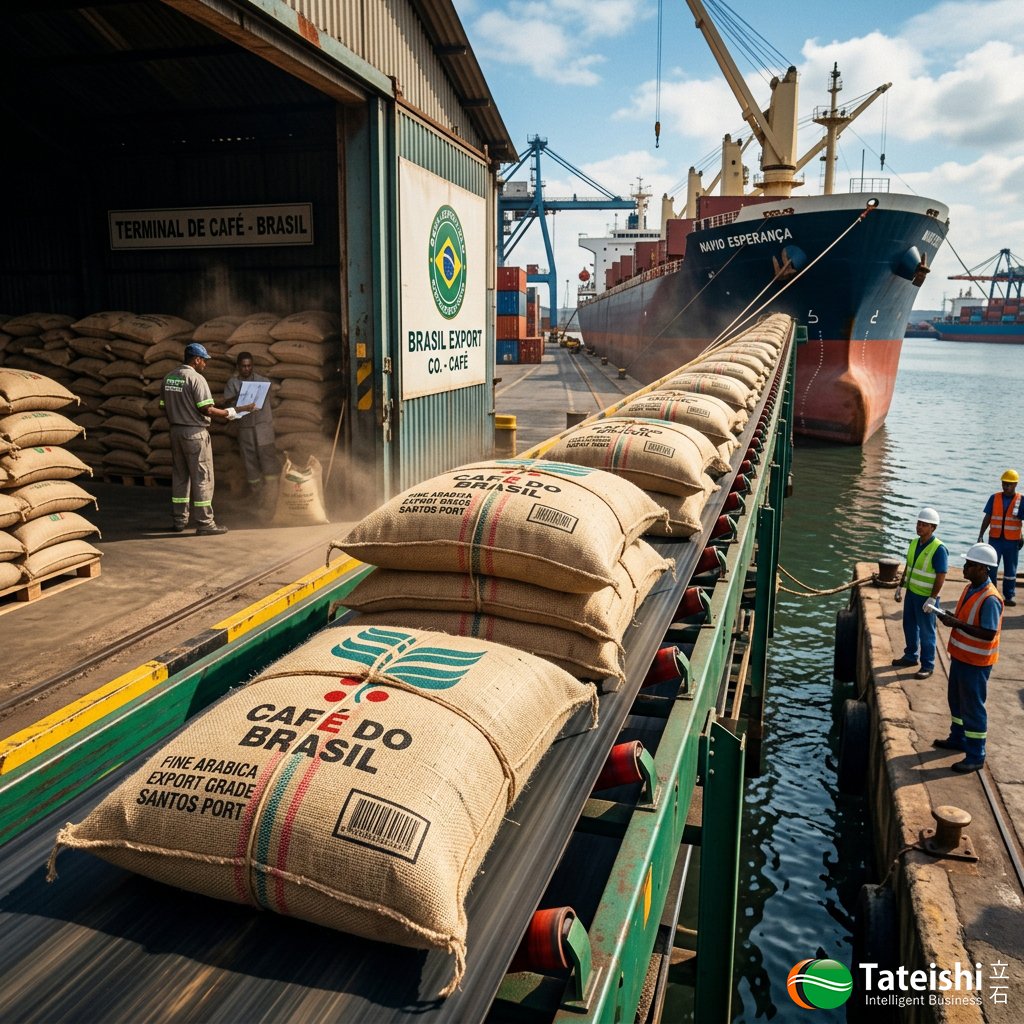Tateishi - Café Tipo Exportação sendo carregado no Porto e Santos para o Navio